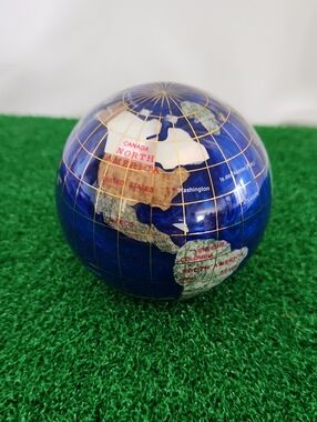 Gemstone World Globe Paperweight Inlaid Crushed Gemstones/ Shell